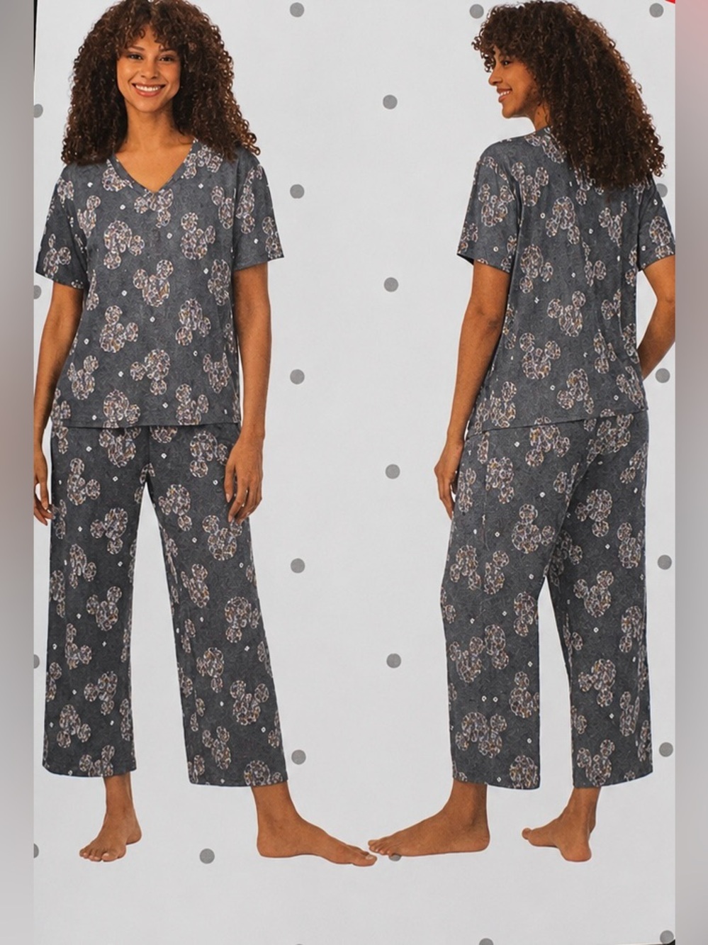 Disney Women's Gray Floral, Two Piece P.J. set, Stretchy, Runs full. XS~ S~ M - Picture 2 of 5